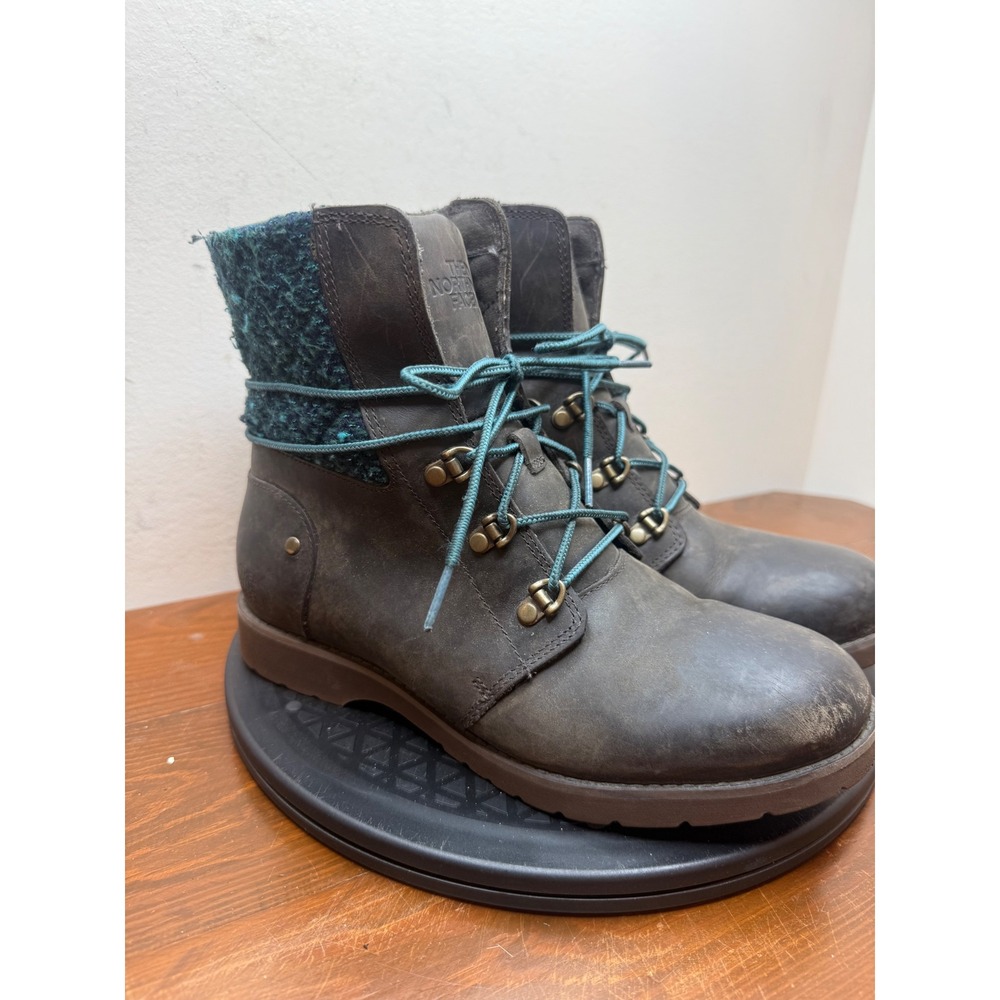 The North Face Leather Ankle Boots‎ Knit Collar Lace Up Brown Women's Soze 8